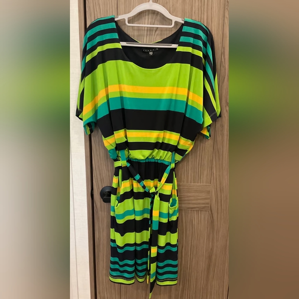 Evan Picone Black and Green Striped Midi Dress